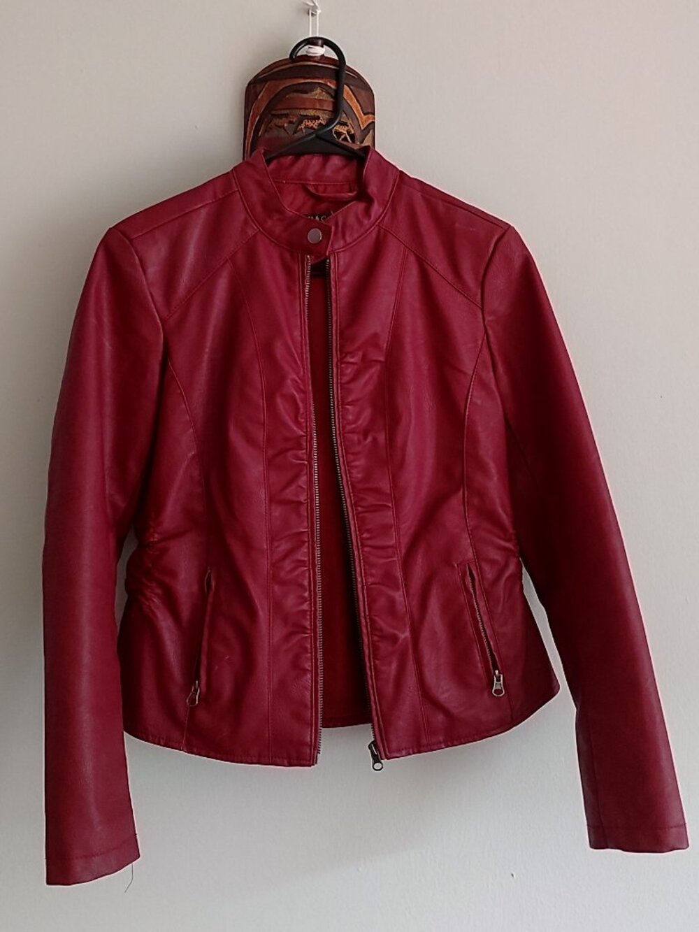 Maroon faux leather jacket